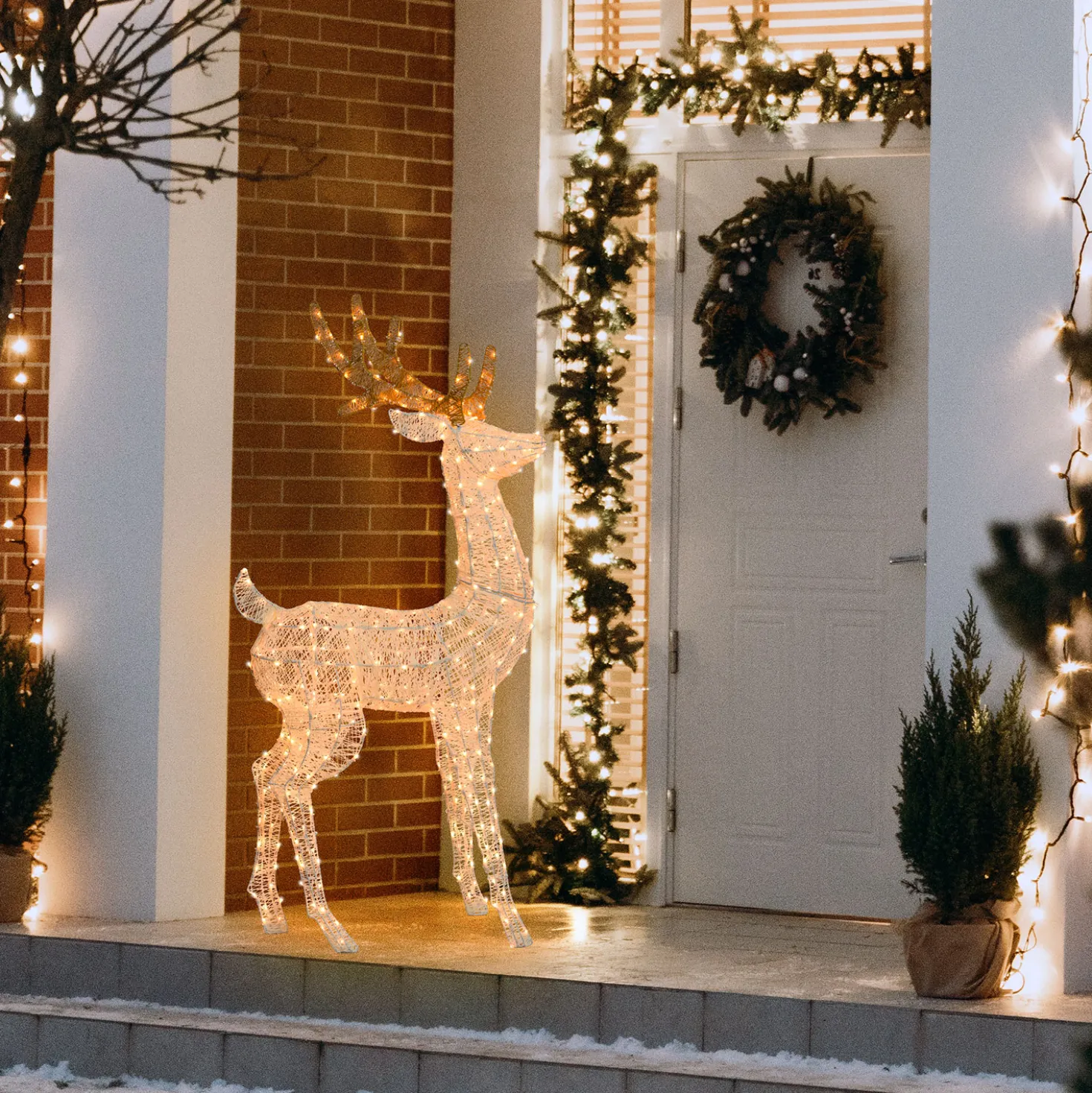 Renna Cream & Brown h. 160 cm con testa ruotata, led bianco extra caldo