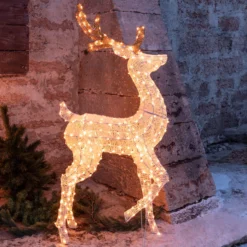 Renna Cream & Brown h. 160 cm con zampa alzata, led bianco extra caldo