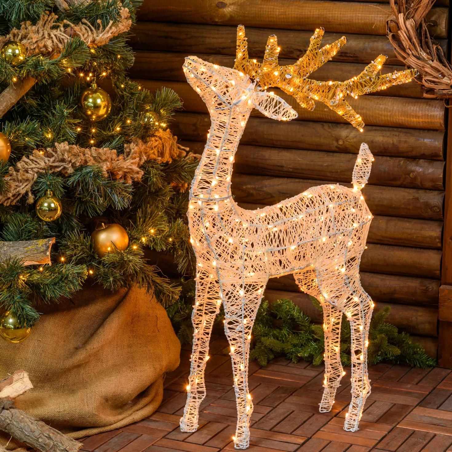 Renna 3D crema e marrone 95 cm, led bianco extra caldo