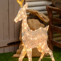 Renna 2D crema e marrone 105 cm, led bianco extra caldo