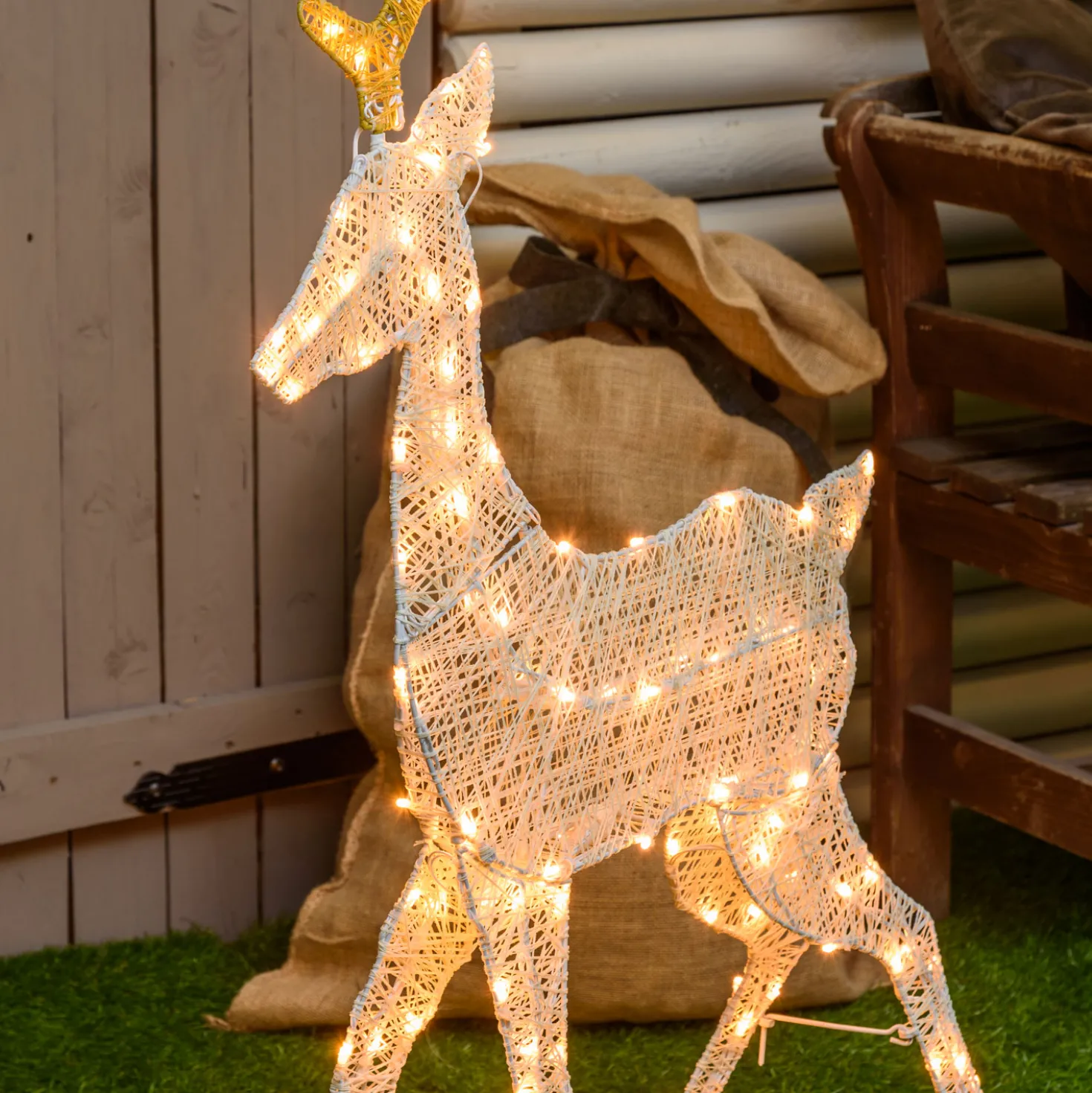 Renna 2D crema e marrone 105 cm, led bianco extra caldo
