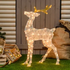 Renna 2D crema e marrone 100 cm, led bianco extra caldo