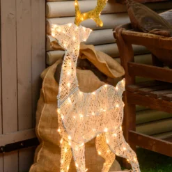 Renna 2D crema e marrone 100 cm, led bianco extra caldo