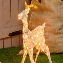 Renna 2D crema e marrone 67 cm, led bianco extra caldo