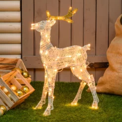 Renna 2D crema e marrone 67 cm, led bianco extra caldo