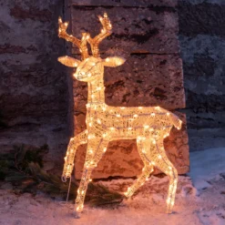Renna 3D crema e marrone 85 cm, led bianco extra caldo