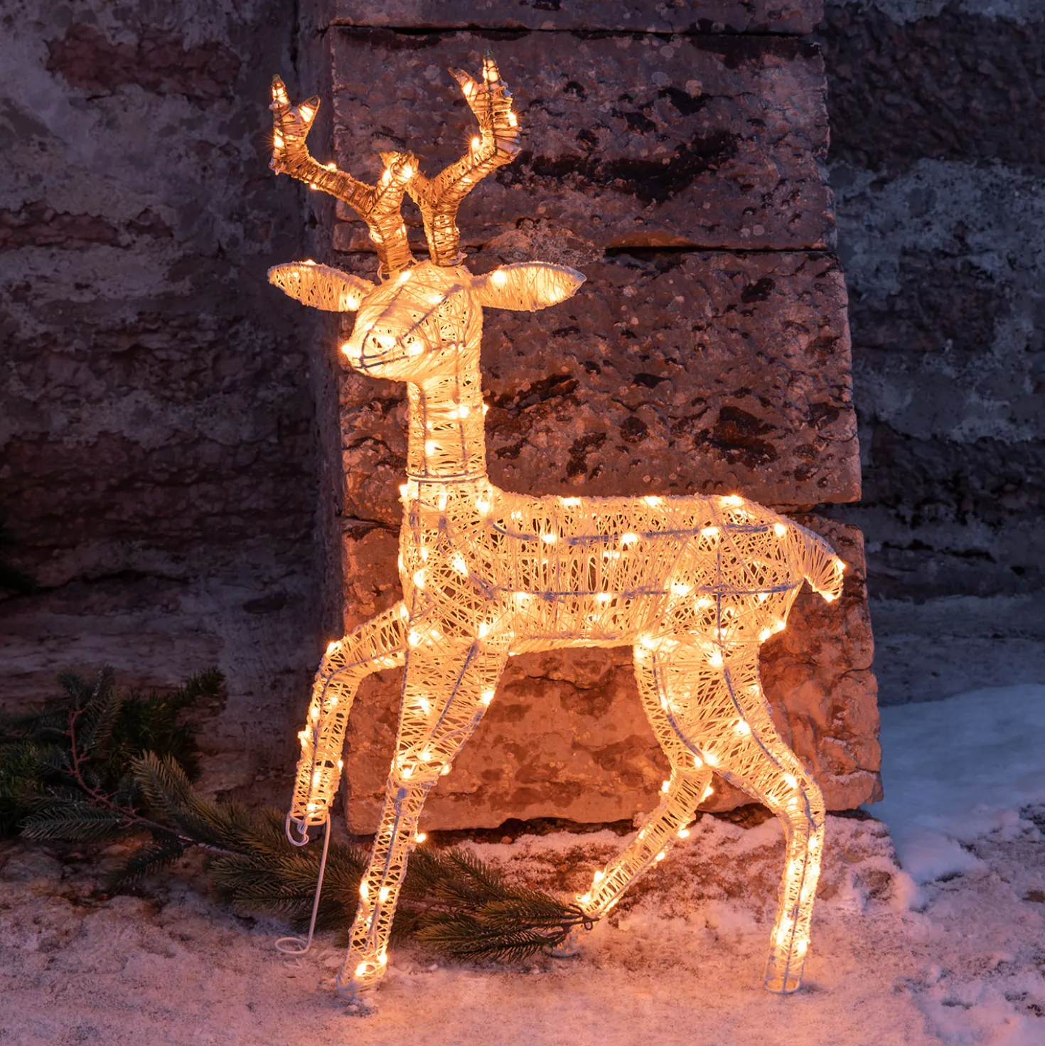 Renna 3D crema e marrone 85 cm, led bianco extra caldo