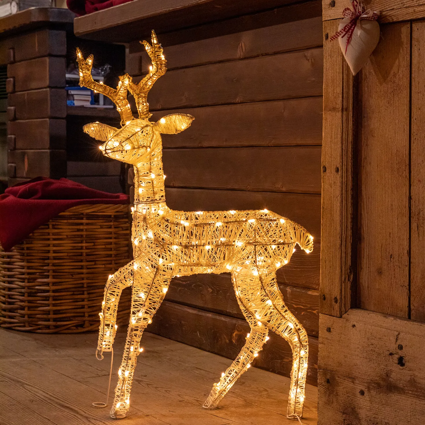 Renna 3D crema e marrone 85 cm, led bianco extra caldo
