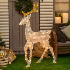 Renna 2D crema e marrone h 143 cm, led bianco extra caldo