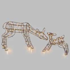 Renna e Cucciolo 3D Marrone, h 25 cm, 150 MicroLED bianco caldo, cavo metal marrone, uso interno