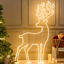 Renna effetto neon h 180 cm, led bianco caldo