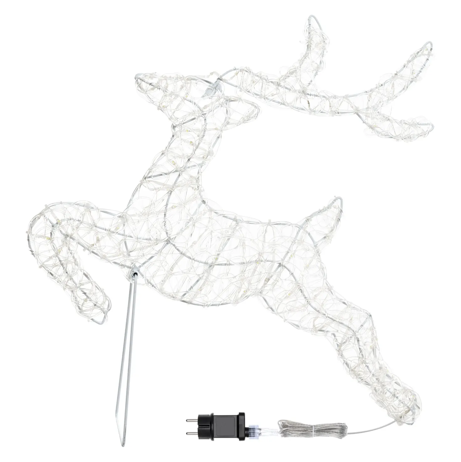 Renna galoppante 2D, h 65 cm, gocce led bianco freddo