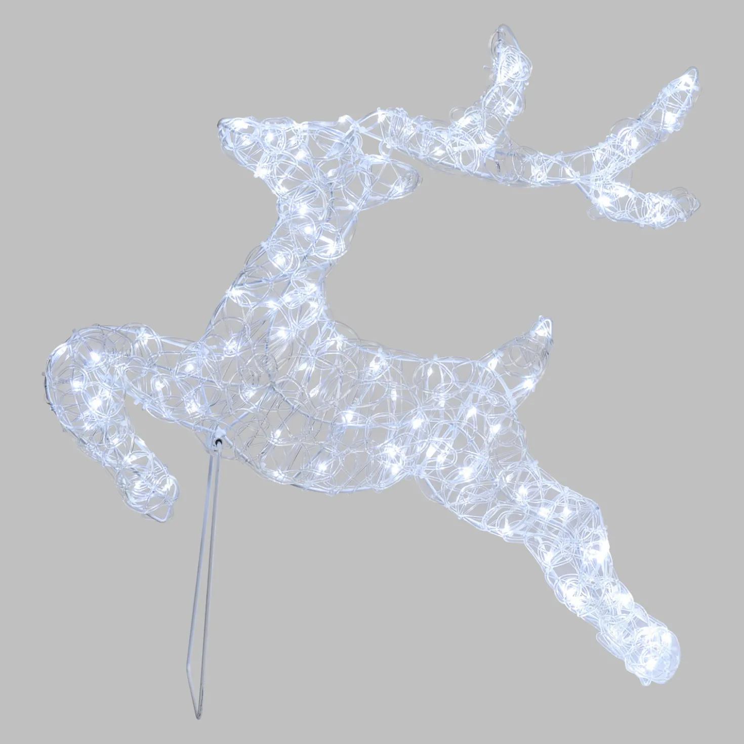 Renna galoppante 2D, h 65 cm, gocce led bianco freddo