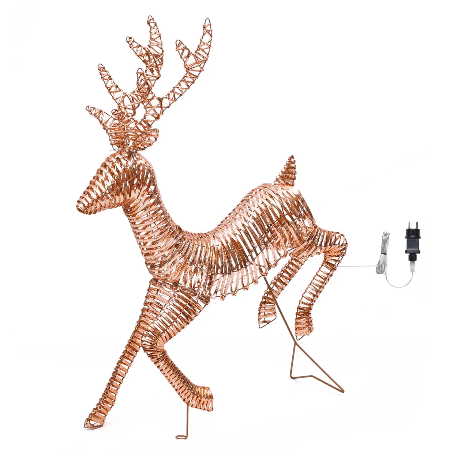Renna galoppante 3D Rose Gold, a coste, h 110 cm, 600 microled bianco caldo