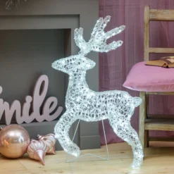 Renna galoppante Thin 3D, h 85 cm, led bianco freddo