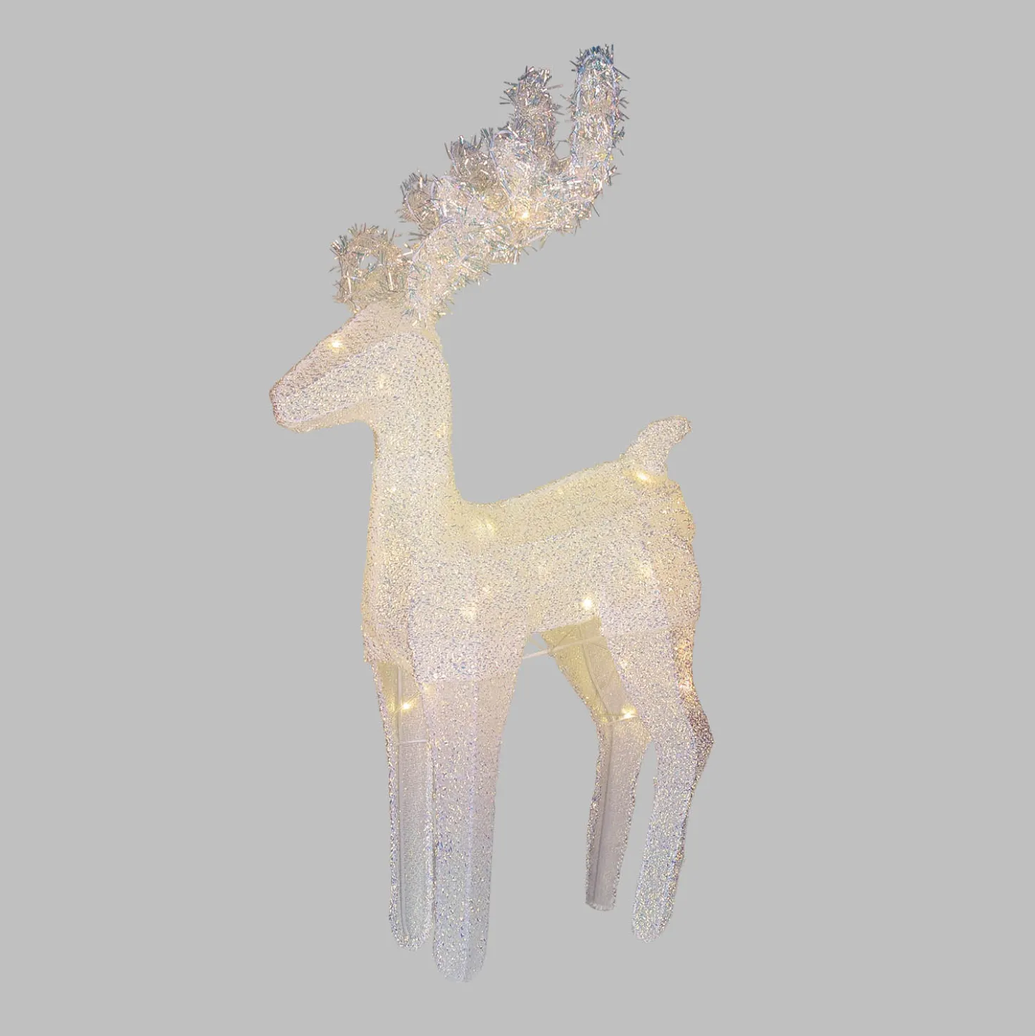 Renna luminosa 3D in Tessuto Bianco Iridescente, 58 cm, led bianco caldo, uso interno