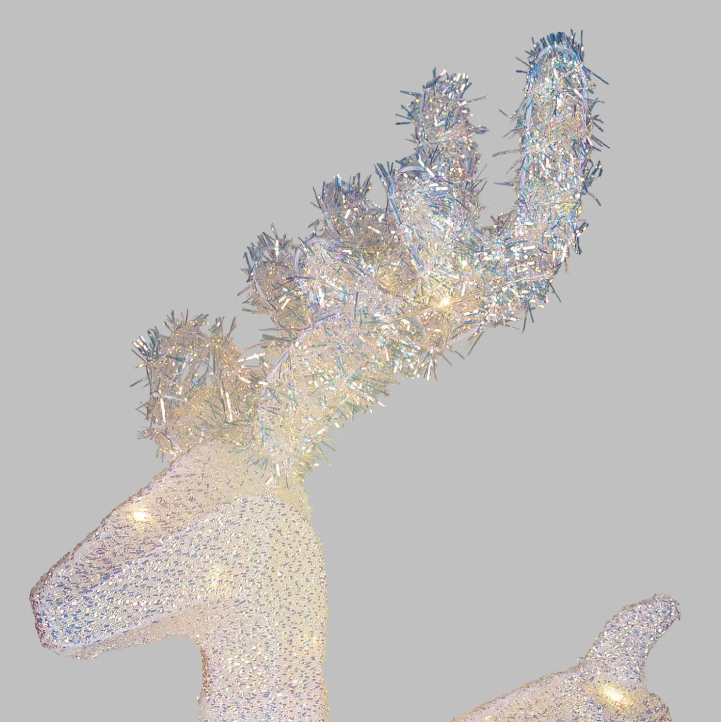 Renna luminosa 3D in Tessuto Bianco Iridescente, 58 cm, led bianco caldo, uso interno