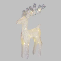 Renna luminosa 3D in Tessuto Bianco Iridescente, 45 cm, led bianco caldo, uso interno
