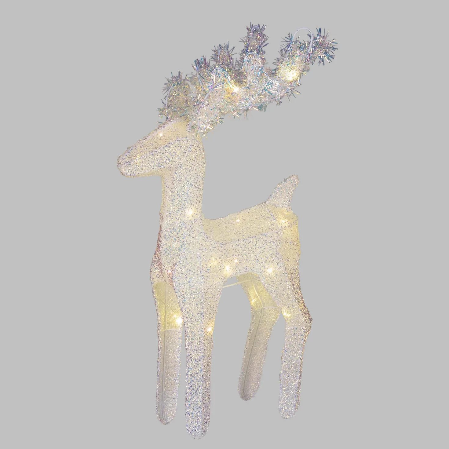 Renna luminosa 3D in Tessuto Bianco Iridescente, 45 cm, led bianco caldo, uso interno