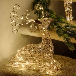 Renna luminosa sdraiata 30 cm, microled bianco caldo