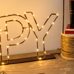 Scritta luminosa led HAPPY color rame, bianco caldo