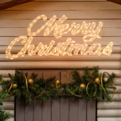 Scritta Merry Christmas 3D Light Cream & Brown, h. 37 cm, 214 Led bianco extra caldo