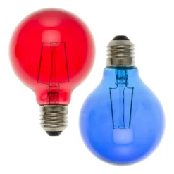 Serie VINTAGE LED 36V, Set 2 lampadine E27 di ricambio 36V, Ø 80 mm, led rosso e blu