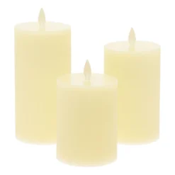 Set 3 candele avorio a coste in cera, fiamma in movimento