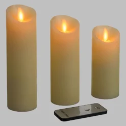 Set 3 candele Avorio con telecomando, led bianco caldo