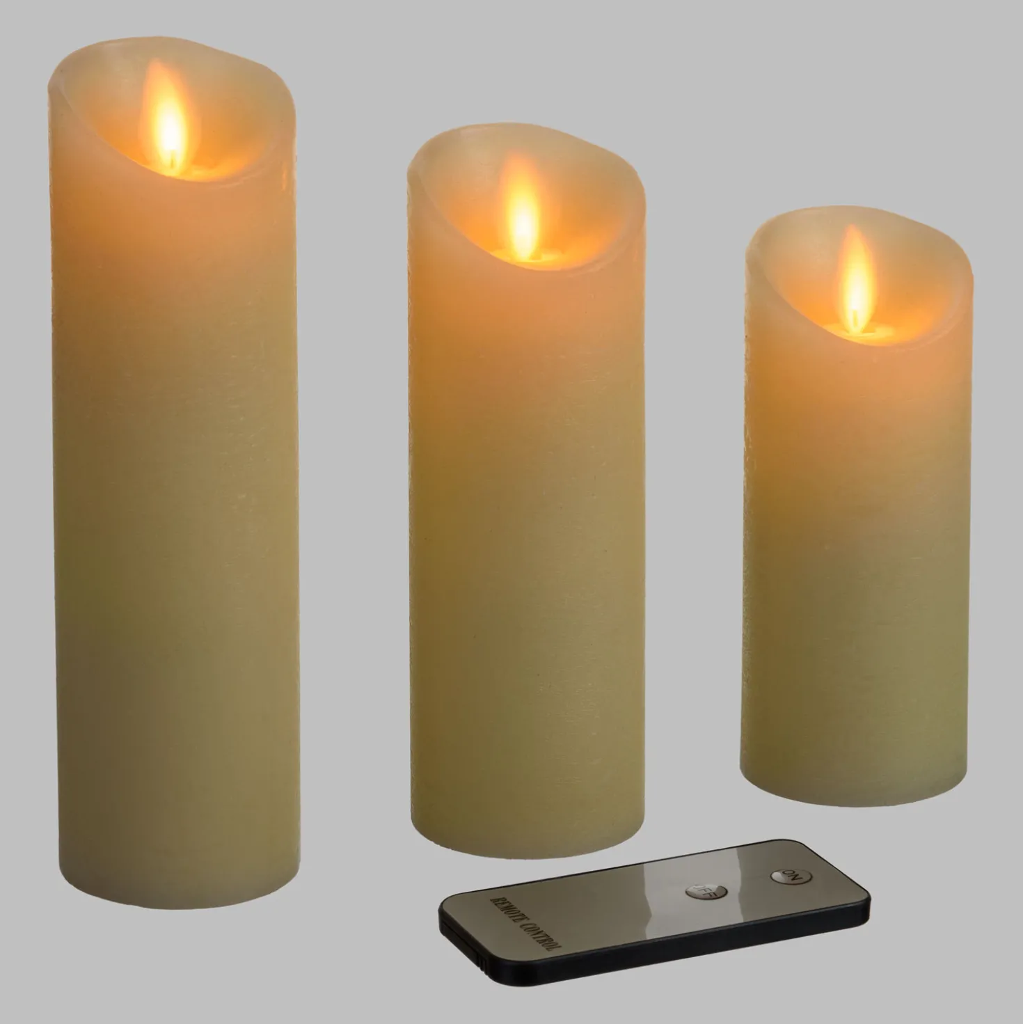 Set 3 candele Avorio con telecomando, led bianco caldo
