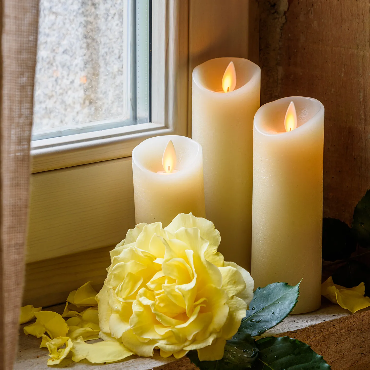 Set 3 candele Avorio con telecomando, led bianco caldo