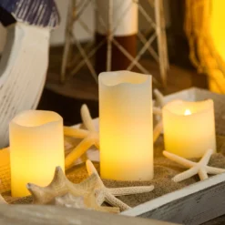 Set 3 candele avorio in cera liscia, h 5-7,5-10 cm, Ø 5 cm
