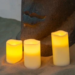 Set 3 candele avorio in cera liscia, h 5-7,5-10 cm, Ø 5 cm