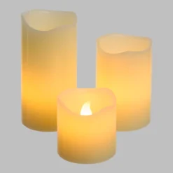 Set 3 candele avorio in cera liscia, h 5-7,5-10 cm, Ø 5 cm