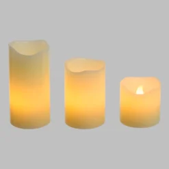 Set 3 candele avorio in cera liscia, h 5-7,5-10 cm, Ø 5 cm