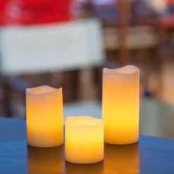 Set 3 candele avorio in cera liscia, h 5-7,5-10 cm, Ø 5 cm