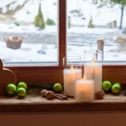 Set 3 candele in vetro, led bianco caldo