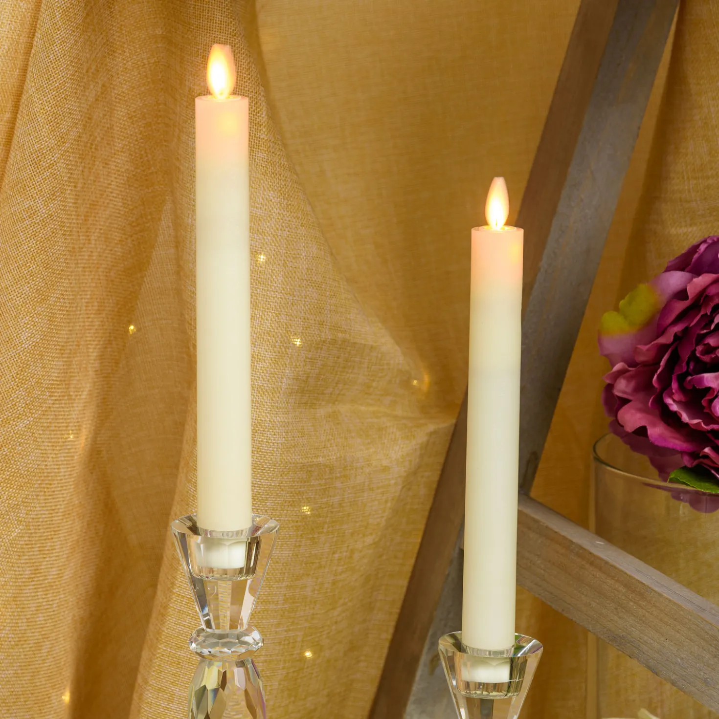 Set 2 candele sottili lunghe in cera avorio, h 23 cm