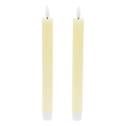 Set 2 Candele stelo avorio a coste in cera, fiamma 3D con stoppino