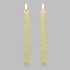 Set 2 Candele stelo avorio a spirale in cera, fiamma 3D con stoppino