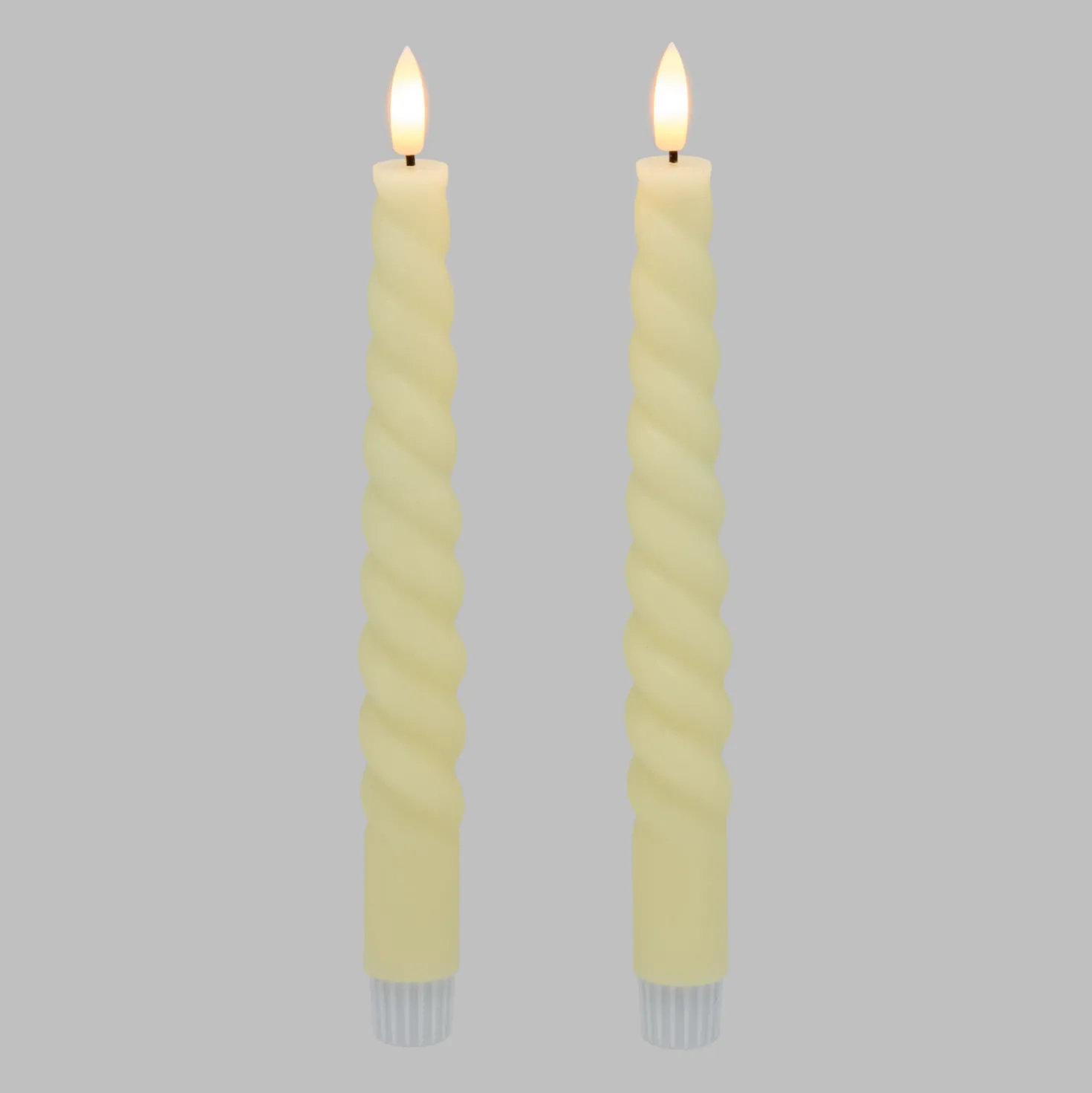 Set 2 Candele stelo avorio a spirale in cera, fiamma 3D con stoppino