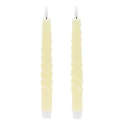Set 2 Candele stelo avorio a spirale in cera, fiamma 3D con stoppino