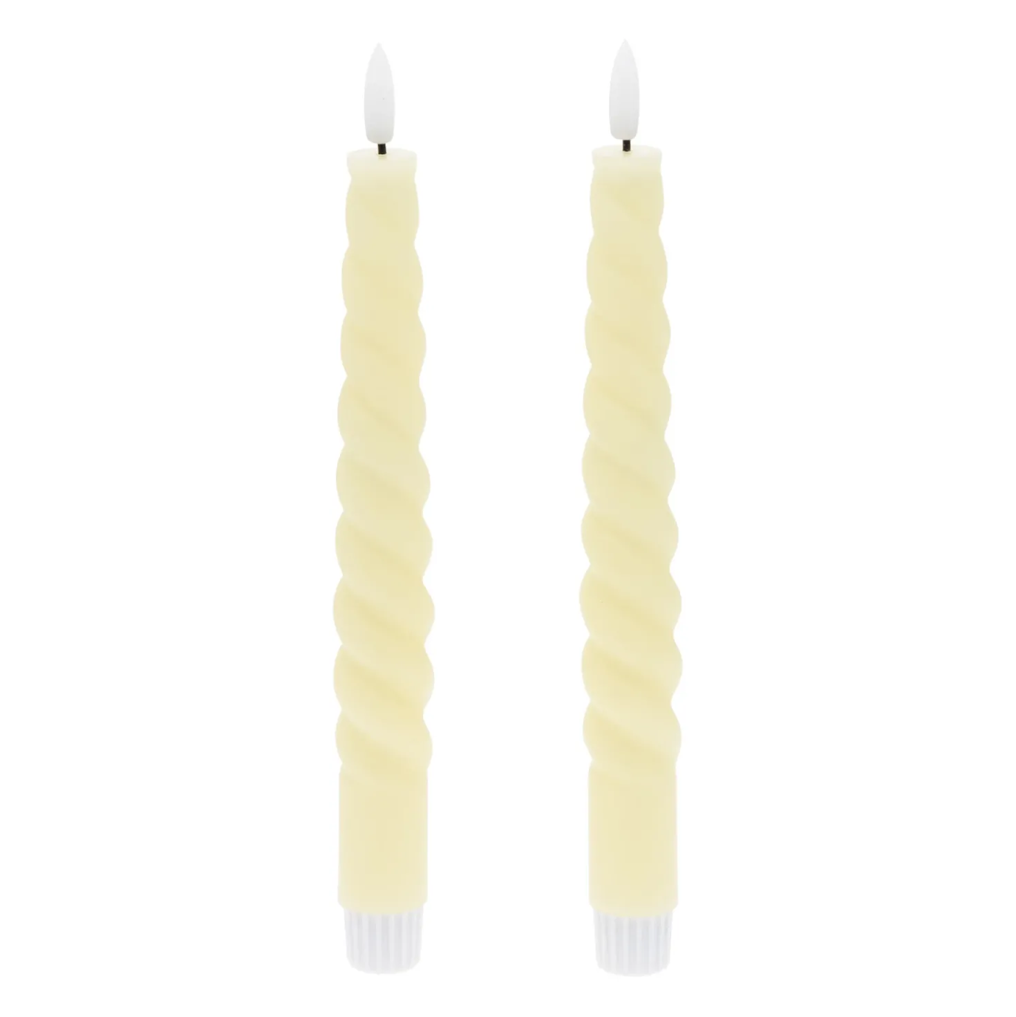 Set 2 Candele stelo avorio a spirale in cera, fiamma 3D con stoppino