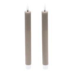 Set 2 Candele stelo grigio marrone a coste in cera, fiamma 3D con stoppino
