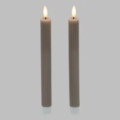 Set 2 Candele stelo grigio marrone a coste in cera, fiamma 3D con stoppino
