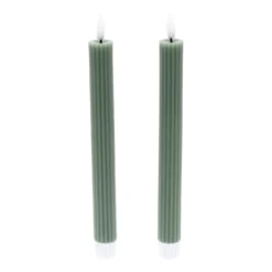 Set 2 Candele stelo verdi a coste in cera, fiamma 3D con stoppino