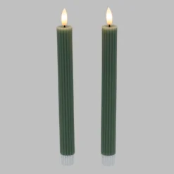 Set 2 Candele stelo verdi a coste in cera, fiamma 3D con stoppino