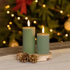 Set 2 candele verdi a coste in cera, fiamma 3D con stoppino