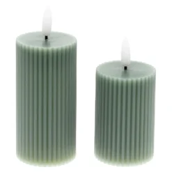 Set 2 candele verdi a coste in cera, fiamma 3D con stoppino