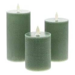 Set 3 candele verdi a coste in cera, fiamma in movimento